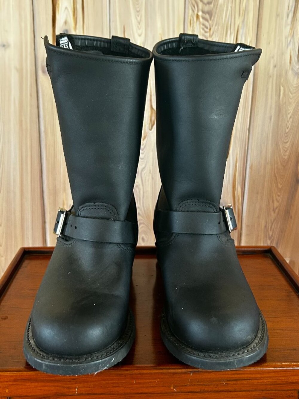 Frye Engineer 12R Boots, Black Leather, Size 9